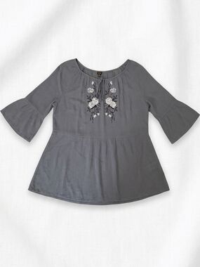 Lee Navy Textured Scoop-Neck Top